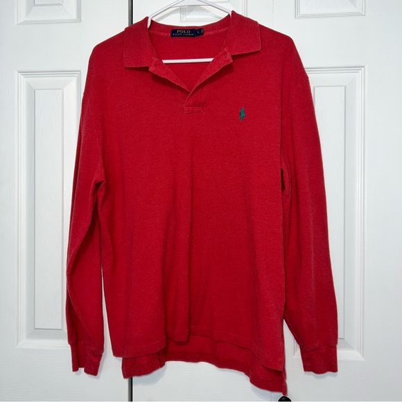 Polo Ralph Lauren Men’s L Red LS Shirt Green Pony Logo Preppy Y2K Classic Fit - Picture 1 of 10